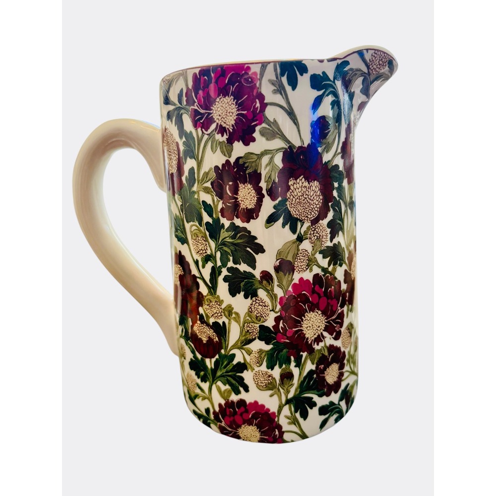 Floral Chrysanthemum Ceramic‎ Pitcher Burgundy Purple Botanical Water Jug Vase
